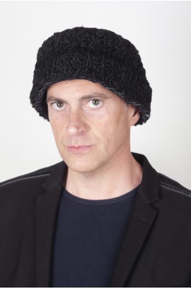 Black Persian Karakul fur hat. Hat with turned-up brim, double-sided fur